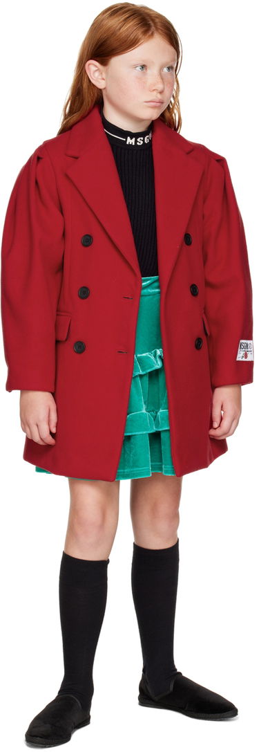 Plašči MSGM MSGM Kids Double-Breasted Coat Rdeča | MS029142, 3