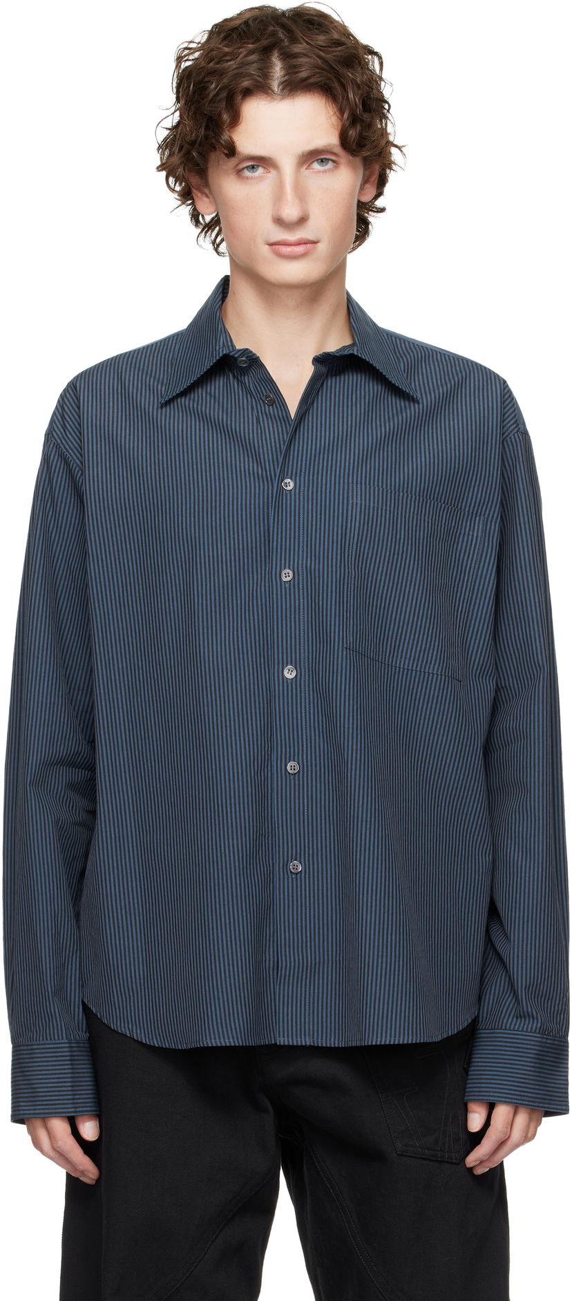 Srajce JW Anderson Vertical Striped Long Sleeve Shirt Modra | SH0370-PG1414