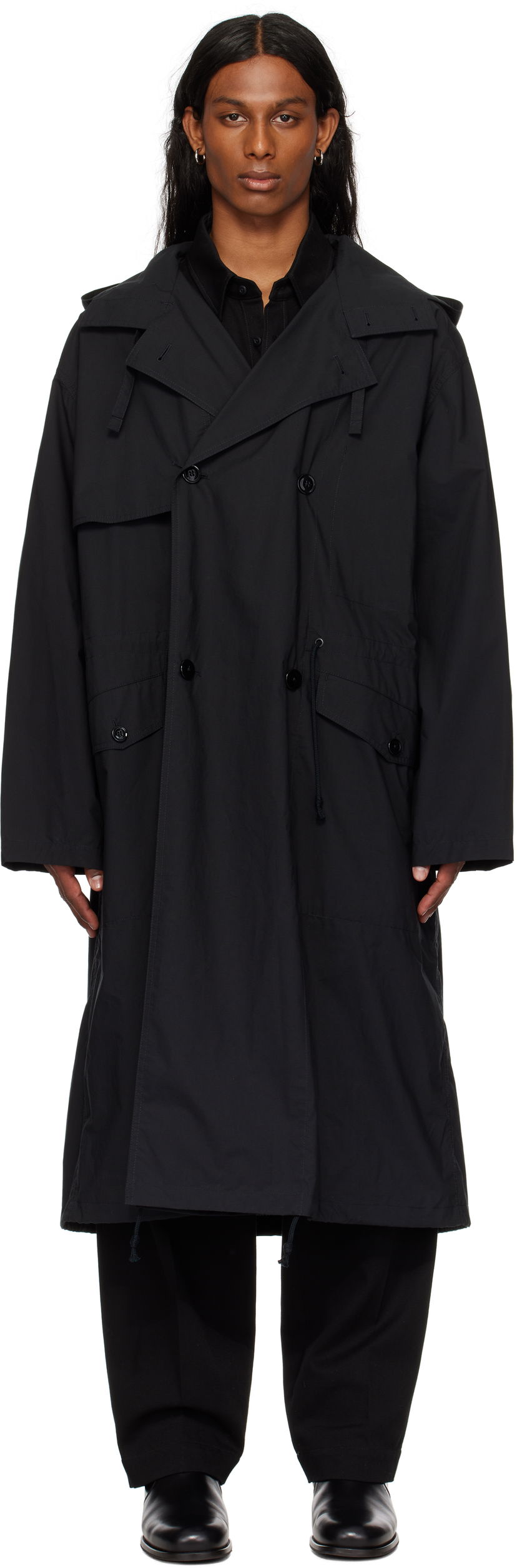 Dežni plašč LEMAIRE LEMAIRE Light Hooded Trench Coat Črna | CO1096 LF1371
