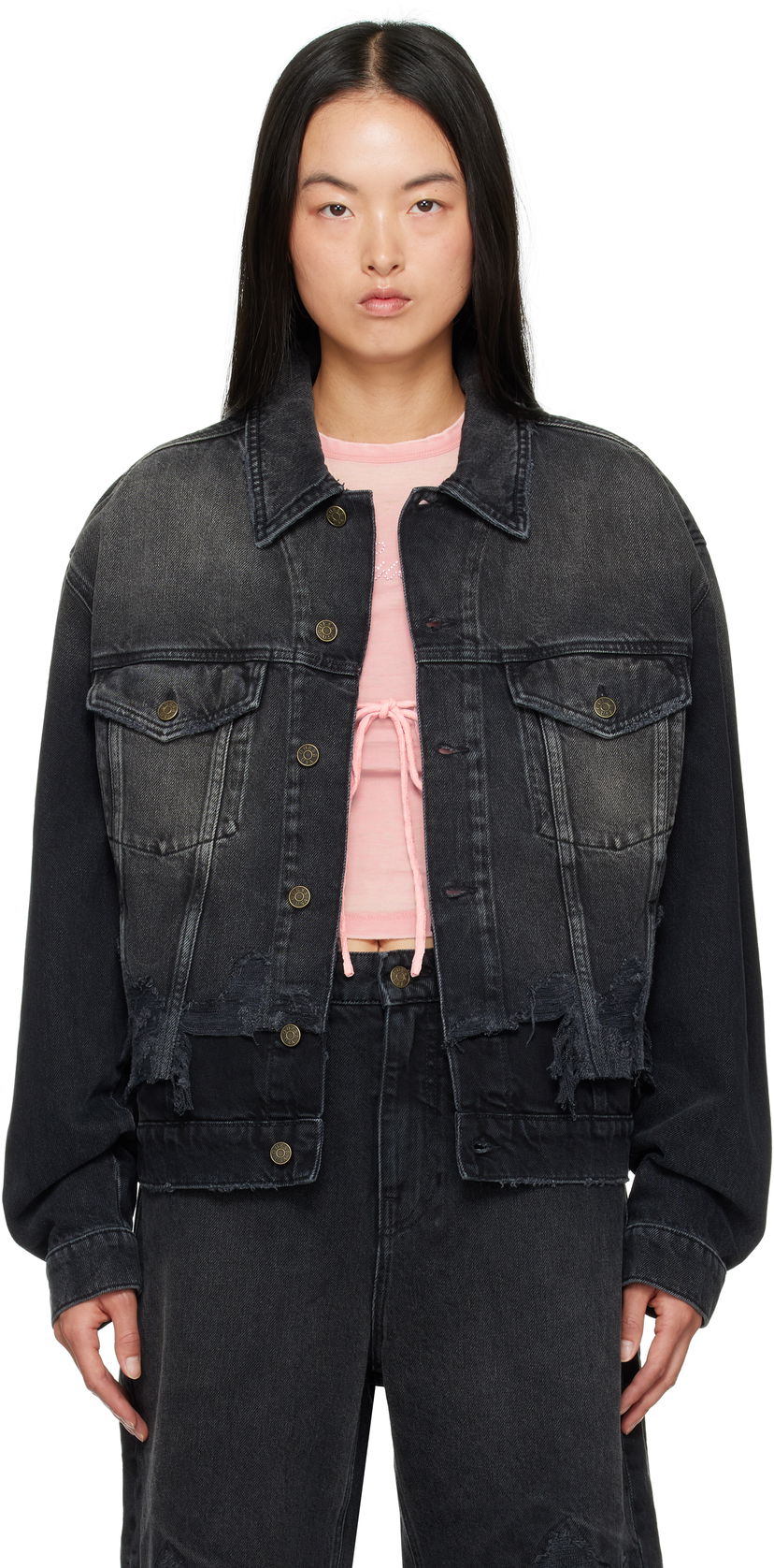 Jakna GUESS Distressed Denim Jacket Črna | M4BN50D57F3