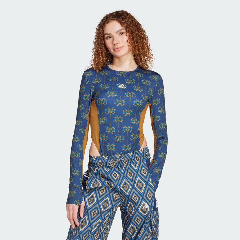 Bodi adidas Performance adidas x FARM Rio Long Sleeve Printed Bodysuit Modra | IV9742