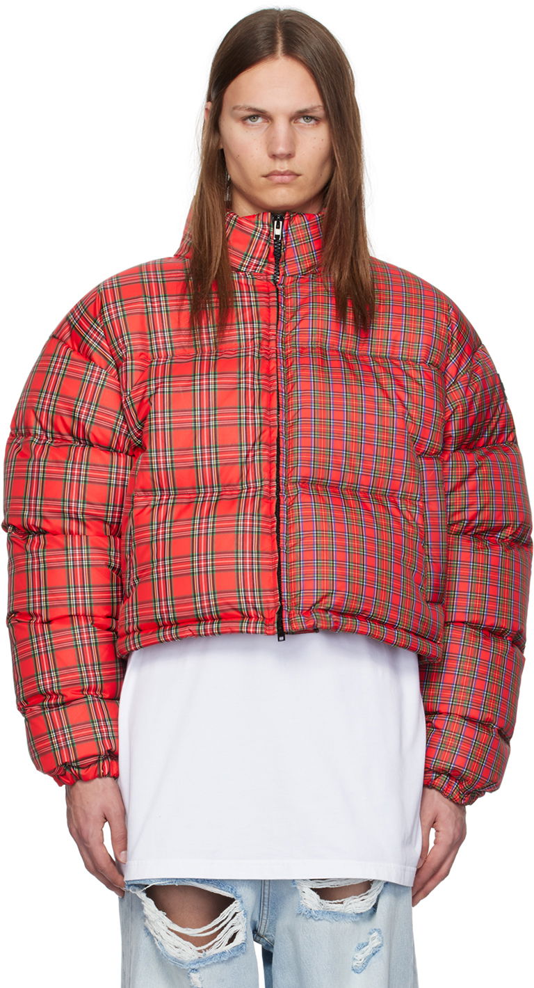 Puhovka VETEMENTS Red Check Print Puffer Jacket Rdeča | UA65JA116R