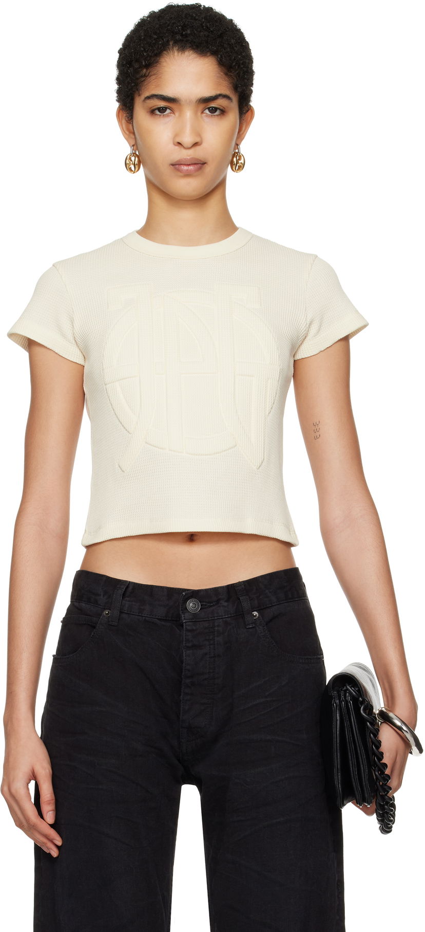 Krop-top Jean Paul Gaultier Jean Paul Gaultier 'The JPG' Cropped T-Shirt Bež | 25/33-F-TS097E-J071-03