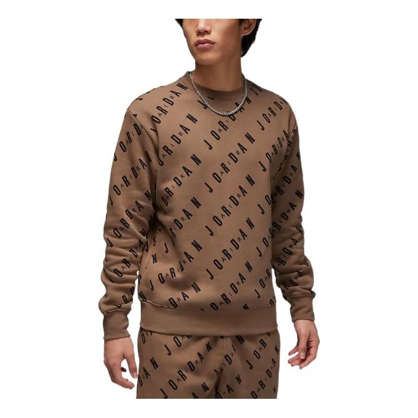 Pleteni pulover Jordan Fleece Sweatshirt With All-Over Logo Print Rjava | DX9174-274