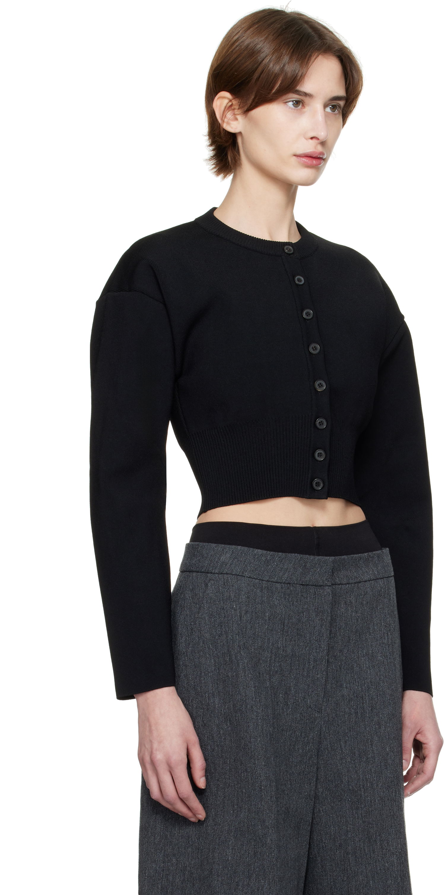 Pleteni pulover WARDROBE.NYC WARDROBE.NYC Matte Cropped Cardigan Črna | W1096F24MV, 1