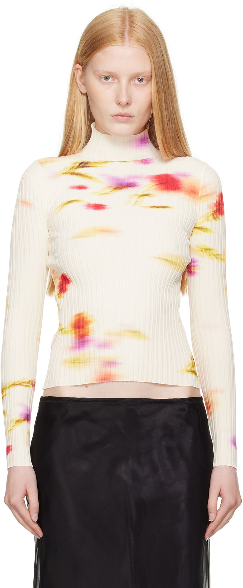 Pleteni pulover FERRAGAMO Ferragamo Blossom Print Turtleneck Top Bela | 781156
