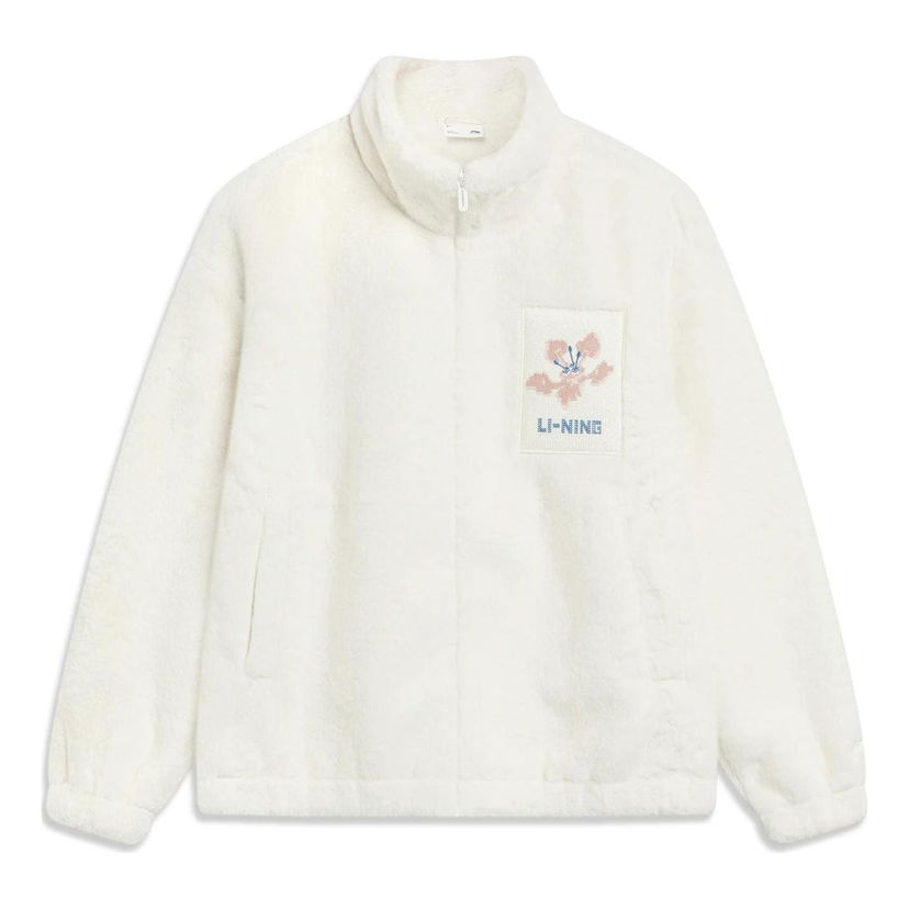 Pulover Li-Ning Floral Logo Faux Leather Jacket Bela | AJDT544-3