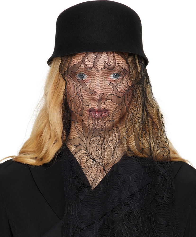 Klobuk Yohji Yamamoto Yohji Yamamoto Lace Veil Felt Hat Črna | FP-H08-867