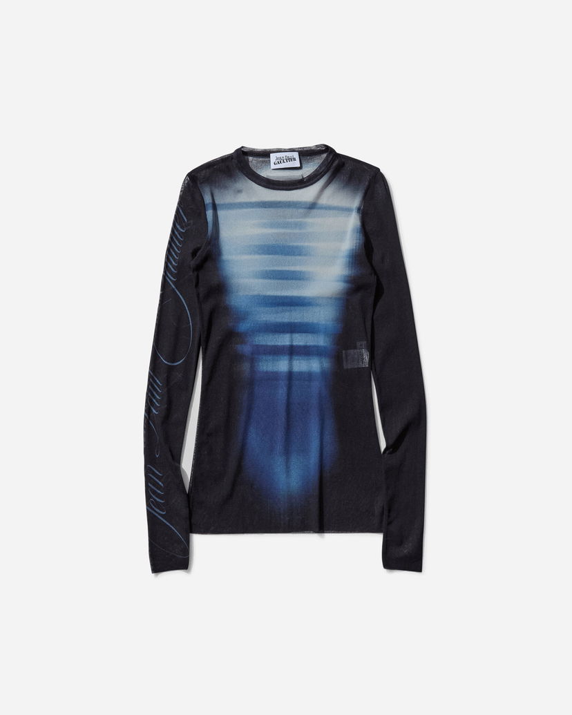 Majica Jean Paul Gaultier Longsleeve Top with Sleeves Print Črna | 25-33-F-TO257-T576 595601