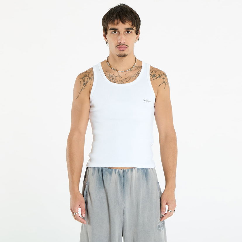 Majica brez rokavov Off-White Off-White Bookish Rib Tank Top Bela | OMUY006C99JER0020110