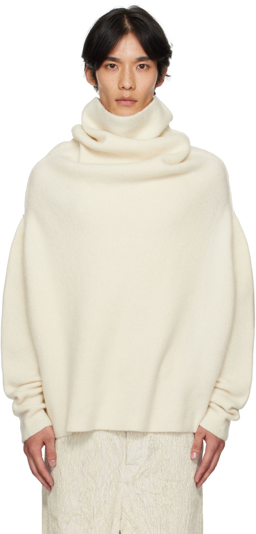 Pleteni pulover Rick Owens Rick Owens Concordians Shroud Cowl Neck Sweater Bela | RU02E1692 KWP