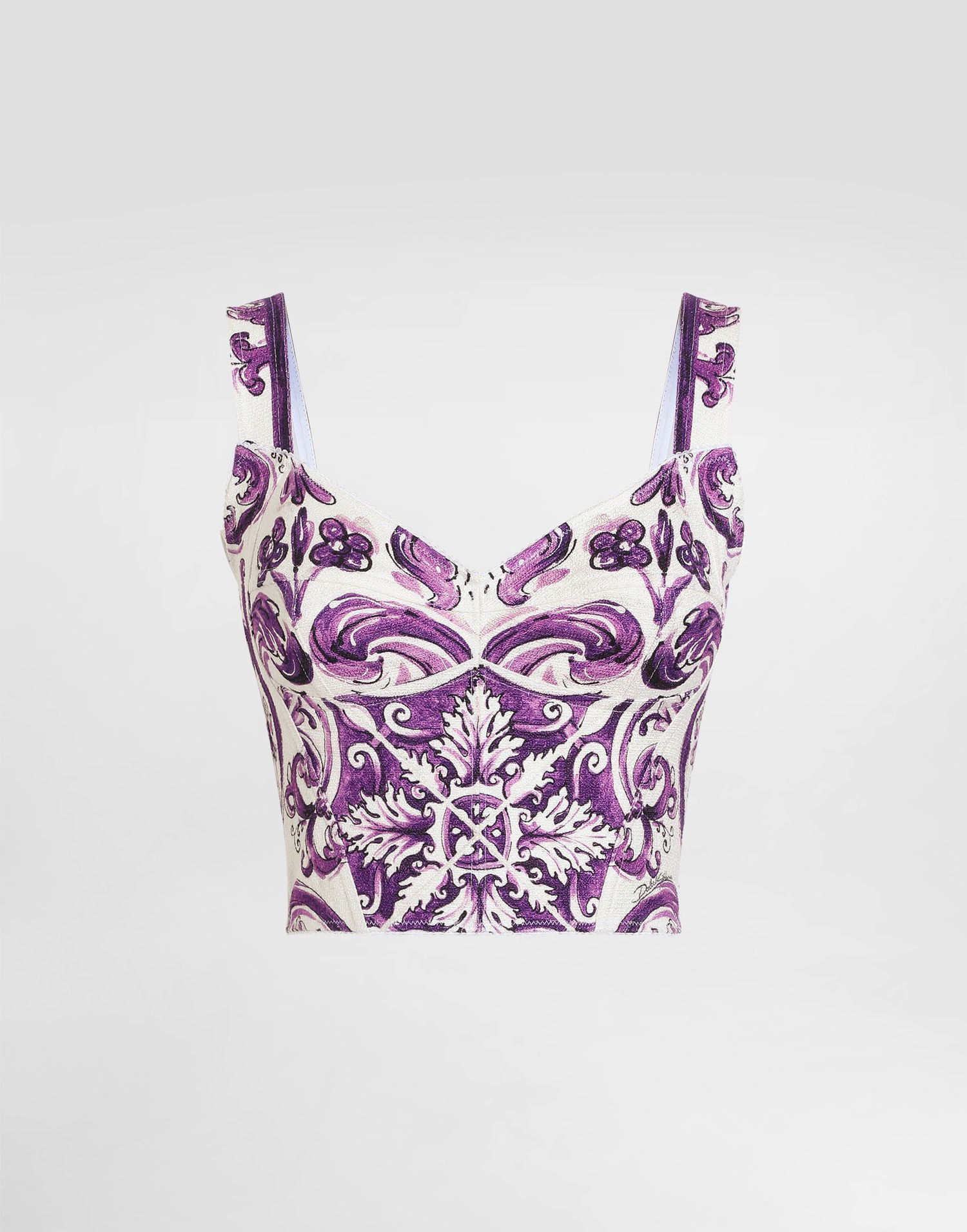 Krop-top Dolce & Gabbana Dolce & Gabbana Majolica-Print Bustier Top Lila | F7BB1TFP9AKHP5DQ, 0