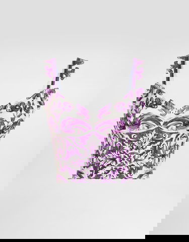 Krop-top Dolce & Gabbana Dolce & Gabbana Majolica-Print Bustier Top Lila | F7BB1TFP9AKHP5DQ, 0