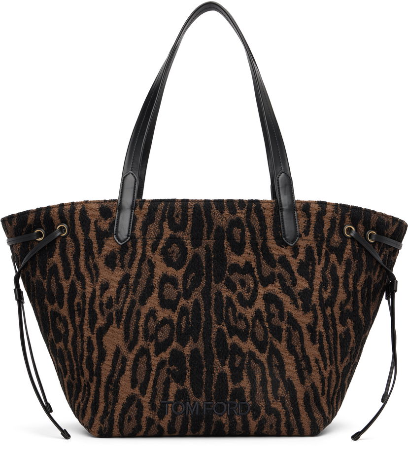 Tote bag Tom Ford Tom Ford Jacquard & Calfskin Large Tote Rjava | L1876-TSY057G