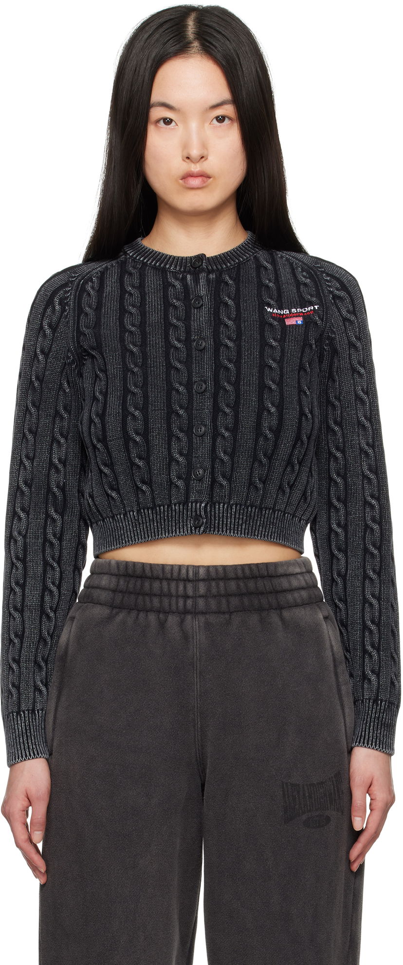 Pleteni pulover Alexander Wang Alexander Wang.t Cable-Knit Cropped Cardigan Črna | 4KC2251050