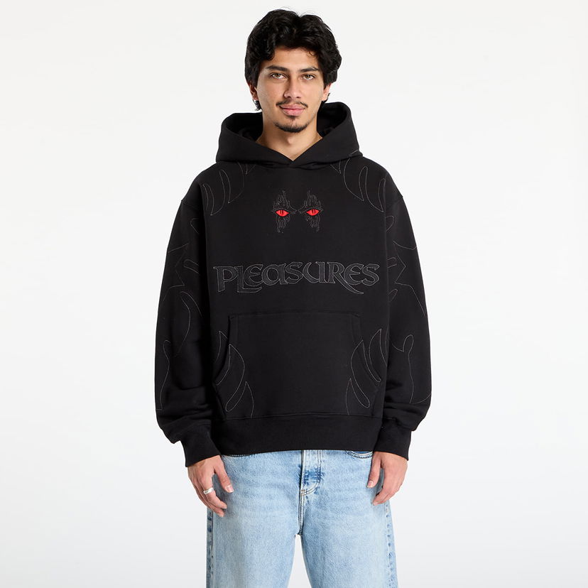 Pulover Pleasures Afterlife Red Eyes Embroidered Outline Hoodie Črna | P25F025-BLACK