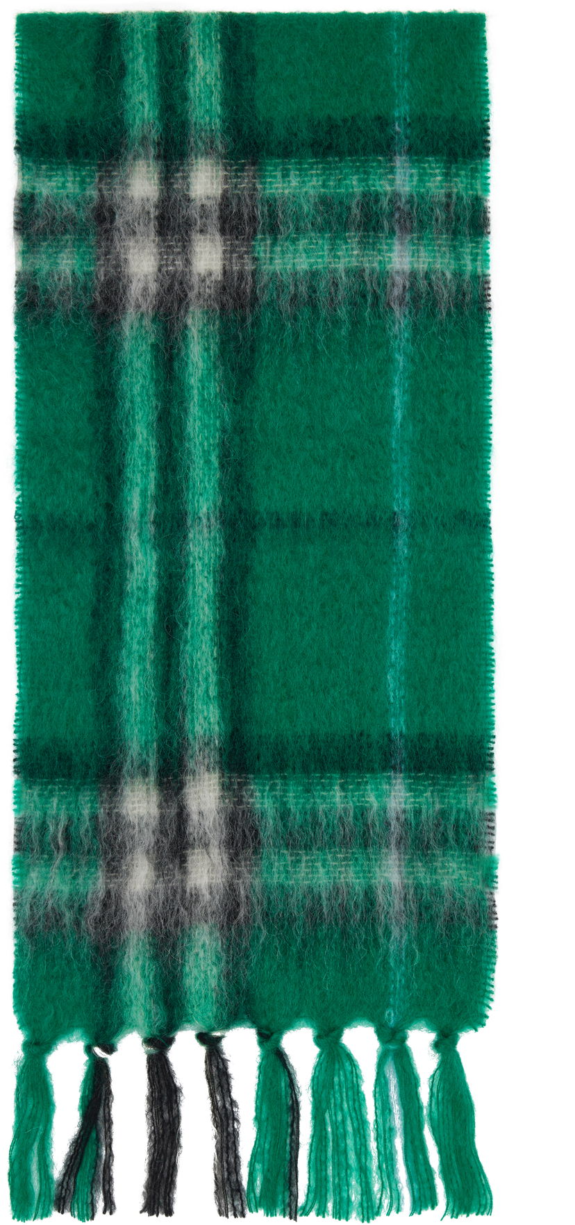Šala Burberry Burberry Check Mohair Wool Scarf with Tassels Zelena | 8112968