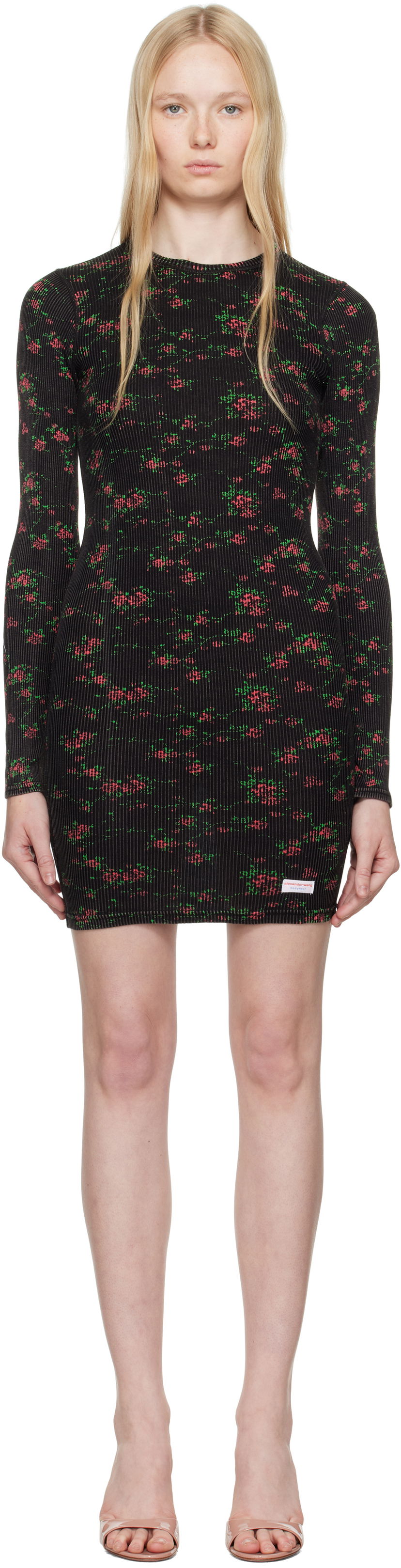 Obleke Alexander Wang Alexander Wang Floral-Print Ribbed Mini Dress Črna | 8C1246646P