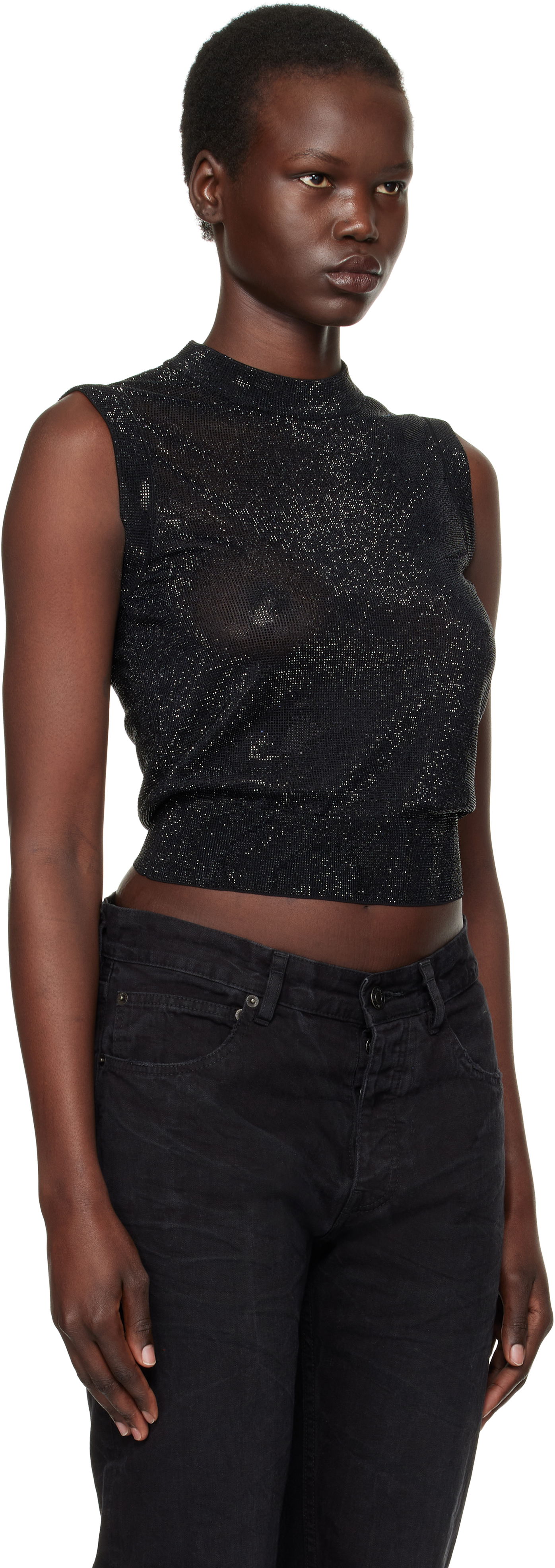 Majica brez rokavov Alexander Wang Mock Neck Hotfix Tank Top Črna | 1KC1251078, 1