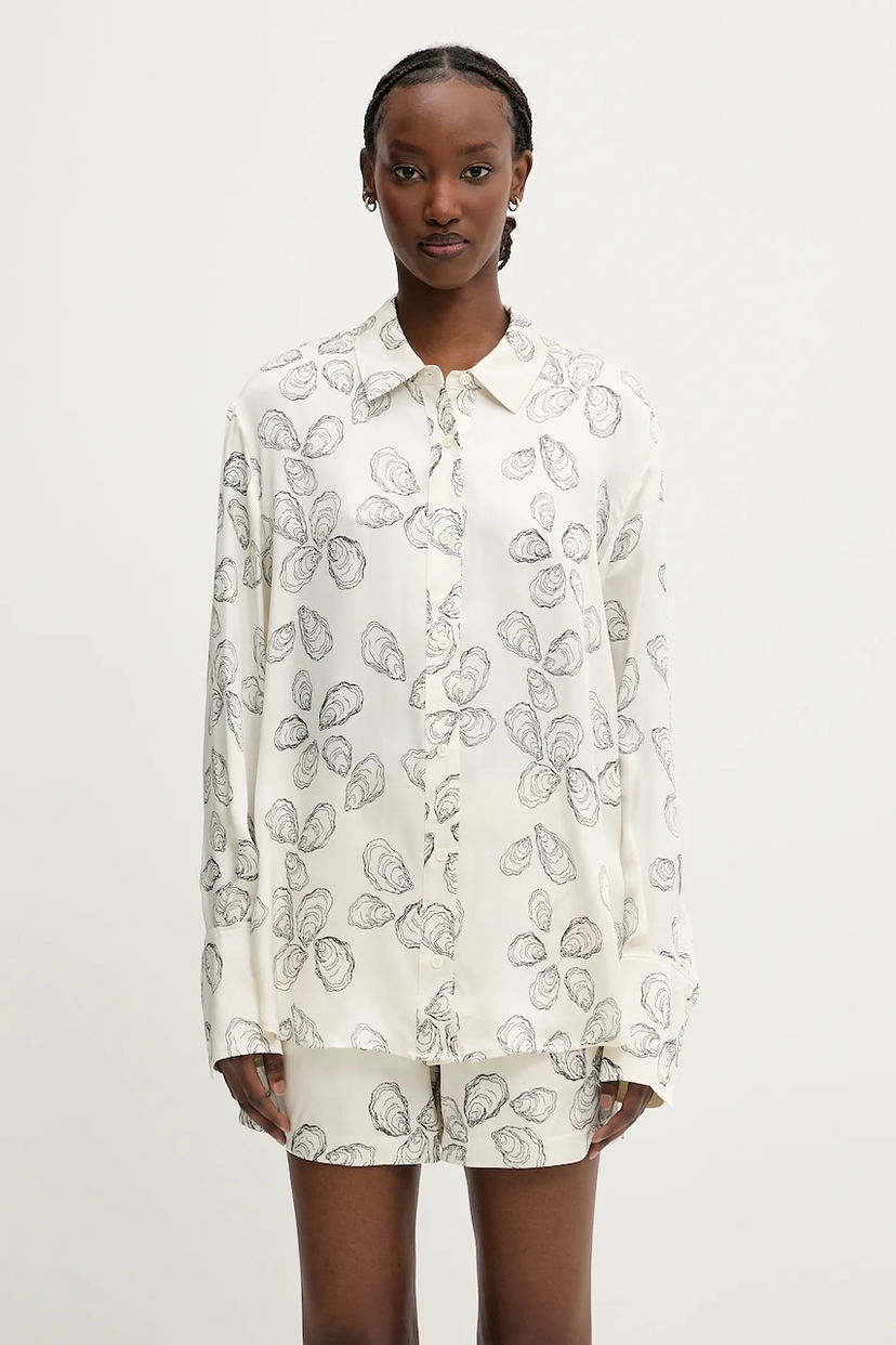 Srajce Anine Bing Anine Bing Avalon Relaxed Silk Shirt Bela | A.07.10545