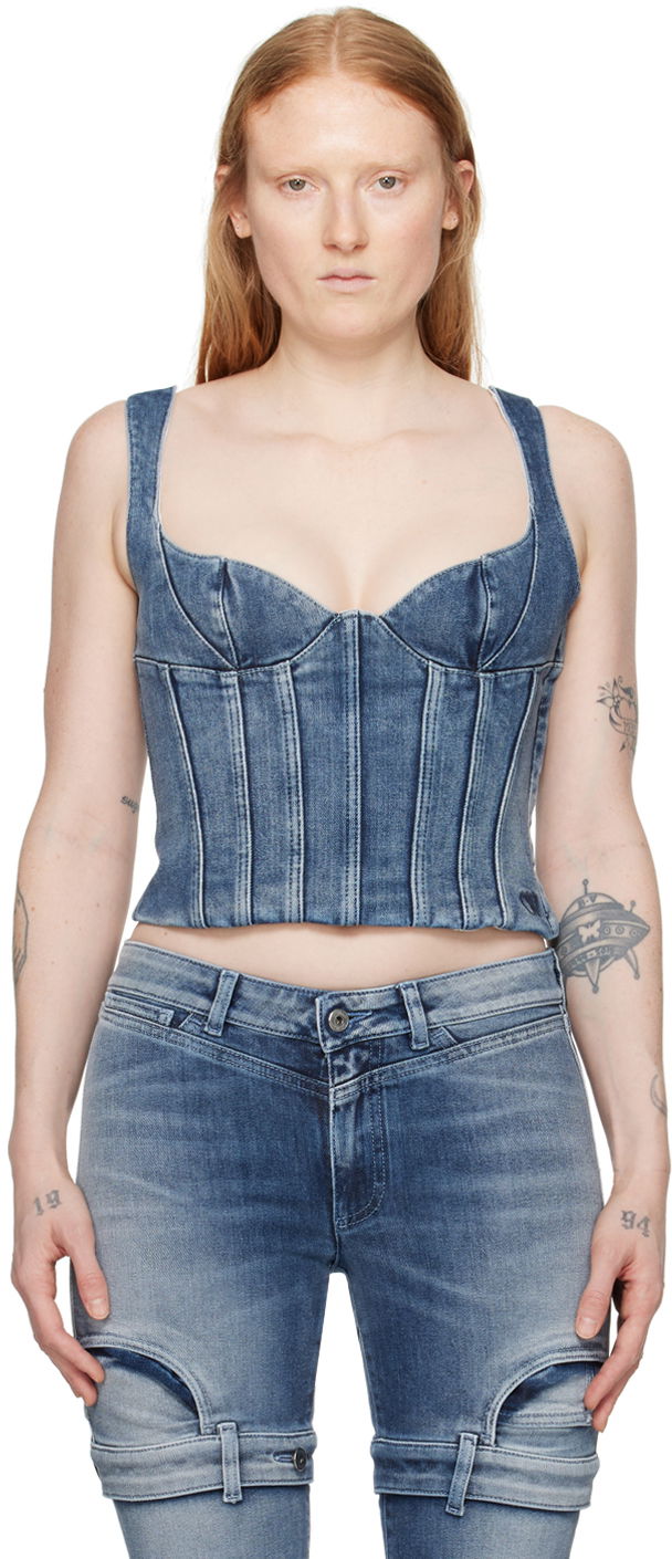 Majica brez rokavov Off-White Blue Bustier Denim Tank Top Modra | OWYP007S24DEN0014000