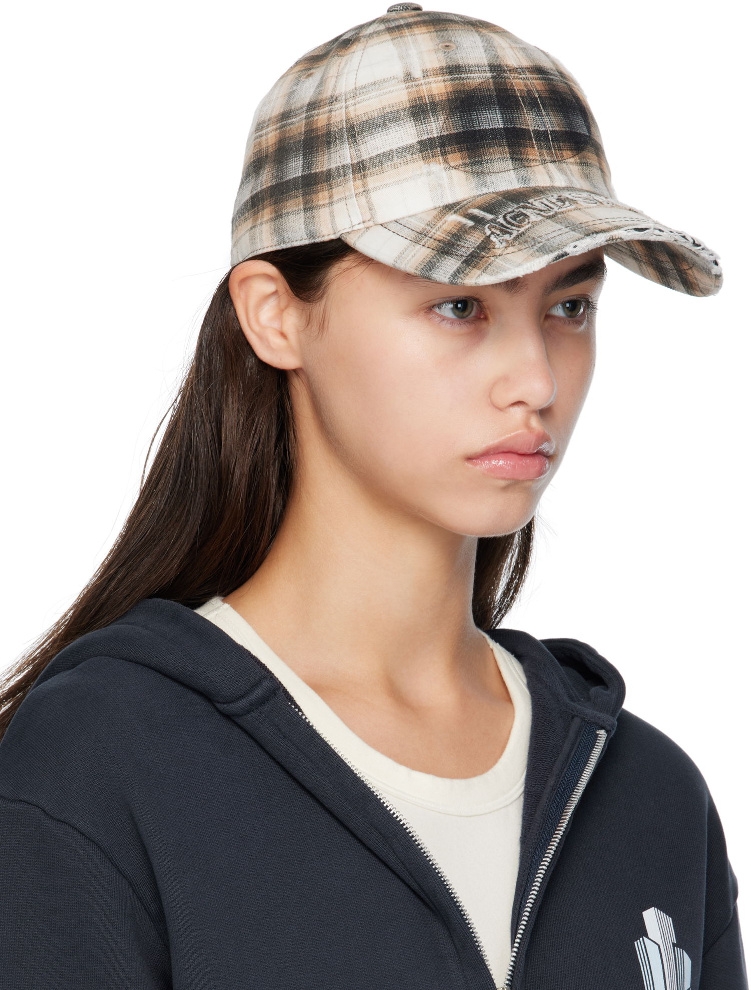 Kapa Acne Studios Acne Studios Distressed Plaid Cap Bež | C40410-, 1