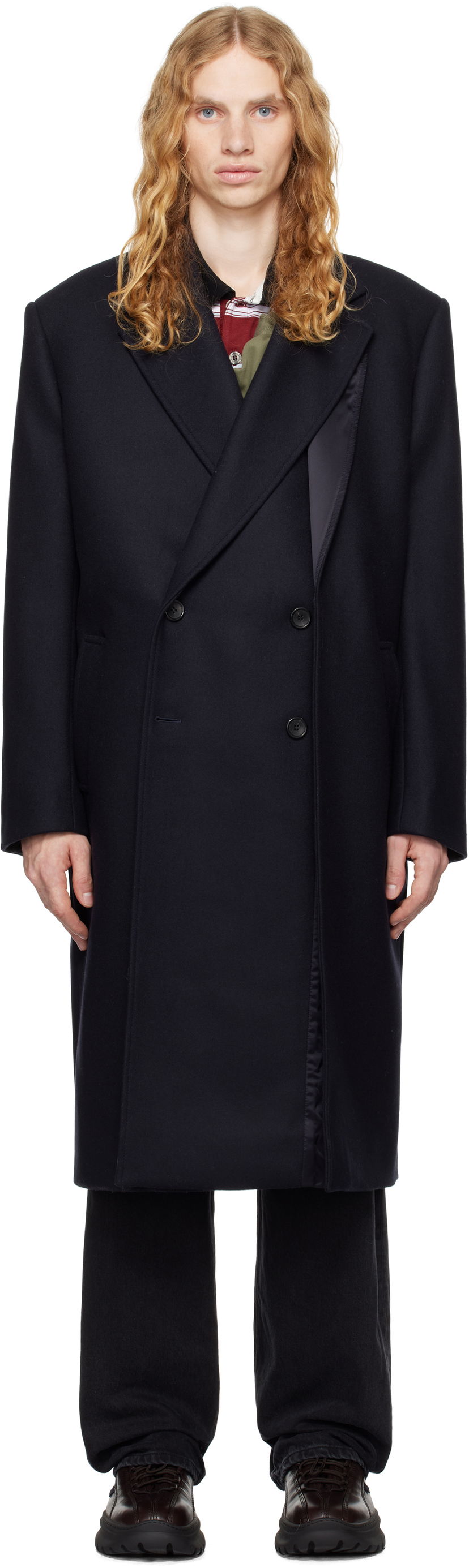 Plašči Y/PROJECT Double Front Coat Modra | 201CO006