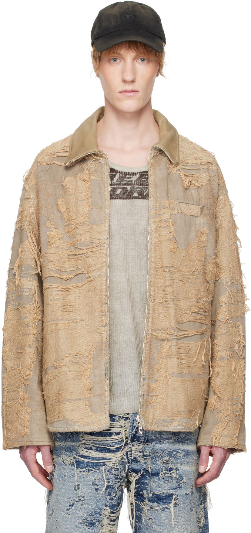 Jakna Diesel Diesel D-Ivar-Fsg Distressed Denim Jacket Bež | A18111-007AZ-33S