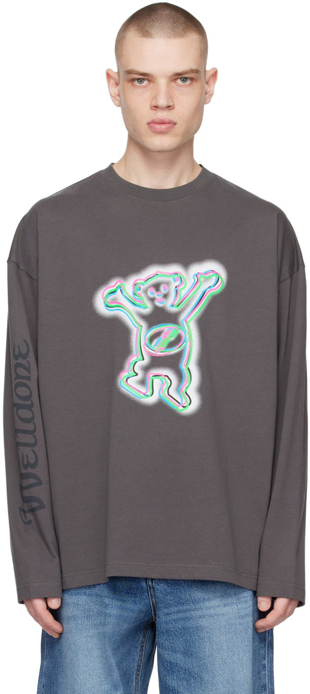 Majica We11done We11done Teddy Graphic Long Sleeve T-Shirt Siva | WD-TT3-22-833-U-CH