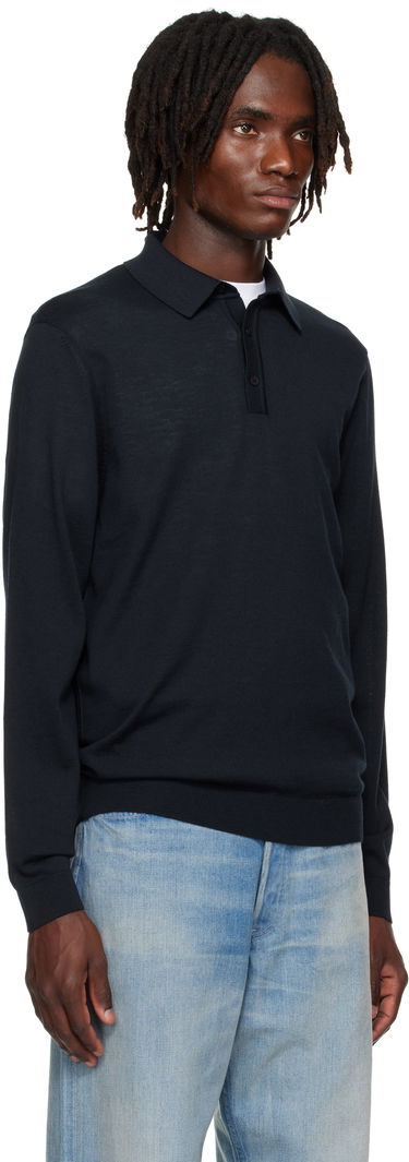 Polo majica BOSS Long-Sleeved Virgin Wool Polo Sweater Črna | 50476355, 2