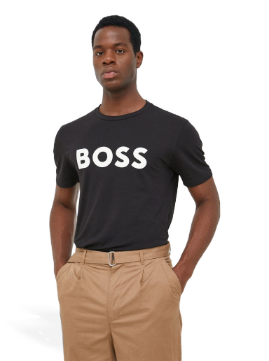 Majica BOSS Cotton Jersey T-Shirt Rubber-Print Logo Črna | 50481923