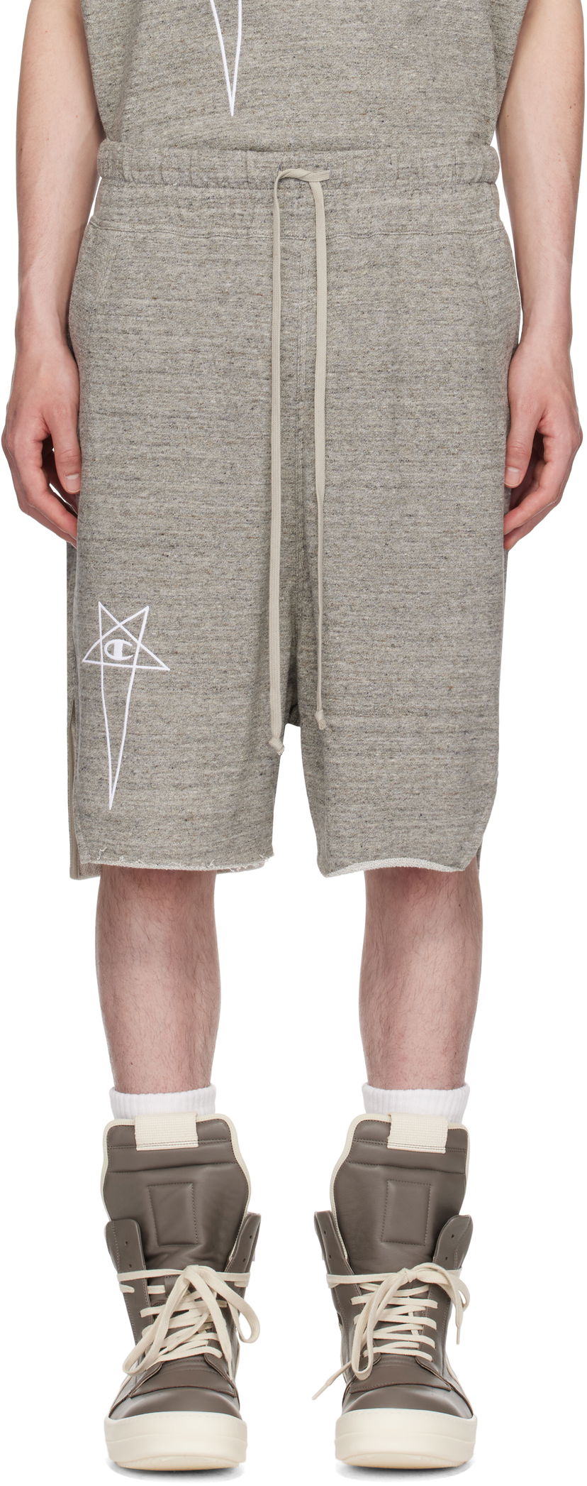 Kratke hlače Rick Owens Rick Owens Champion Edition Beveled Pods Shorts Siva | CM01E1687 CHMJ MELANGE JERSEY