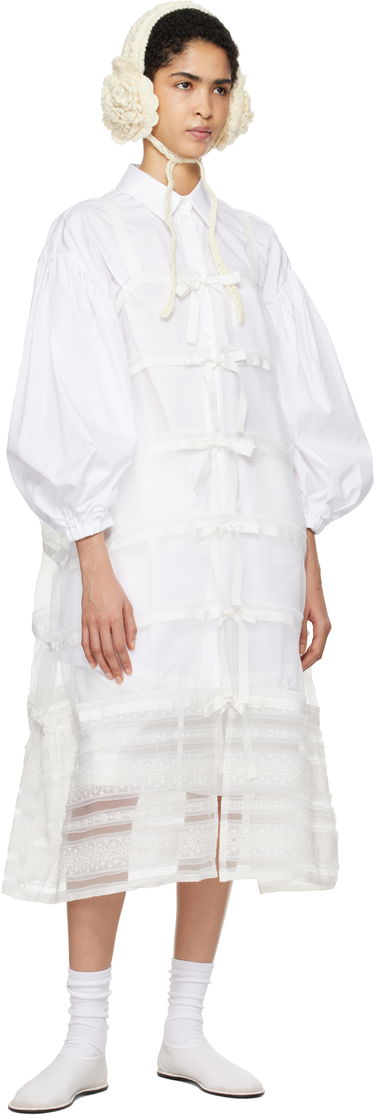Obleke Comme des Garçons Comme Des Garçons Organdy Embroidered Midi Dress Bela | TN-A003-051, 4