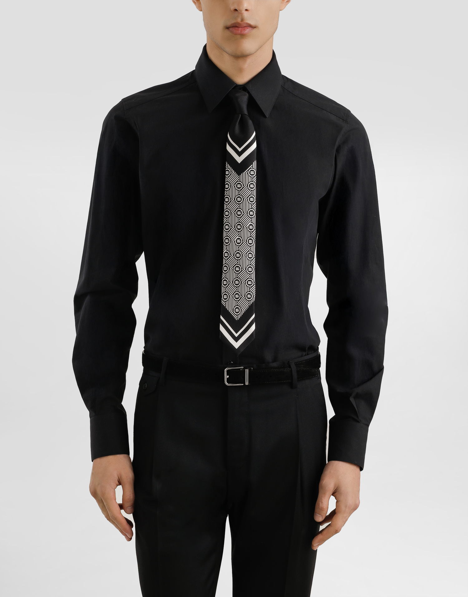 Pasovi Dolce & Gabbana Dolce & Gabbana Micro-Design and Logo Twill Tie Črna | GT149EG0WV5HH8RN, 1