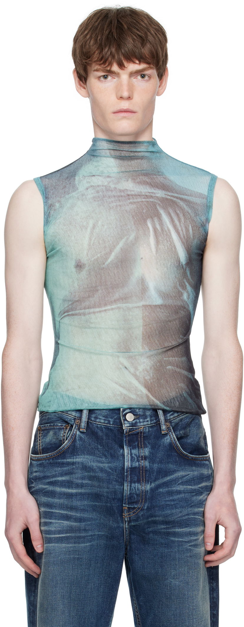 Majica brez rokavov Jean Paul Gaultier Jean Paul Gaultier Printed Sleeveless Turtleneck Turkizna | 25/03-W-TO311-M004P-5557