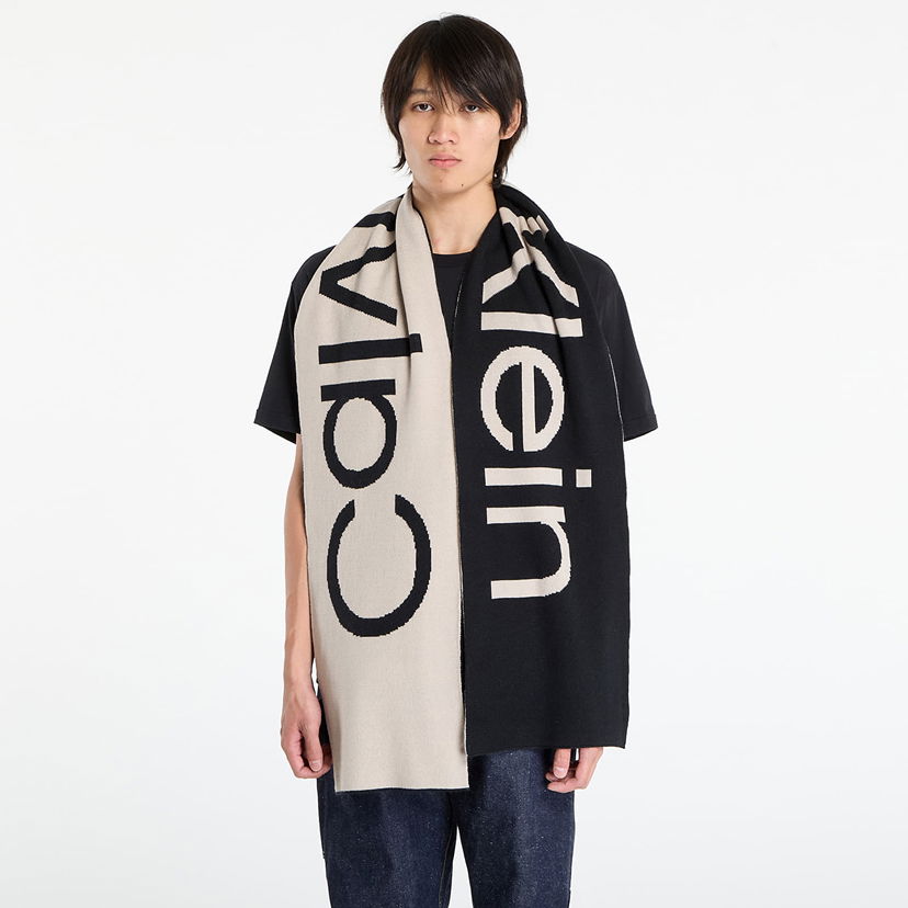 Šala CALVIN KLEIN Calvin Klein Bold Logo 2-Tone Wool Scarf Črna | LV04D8030G UB1