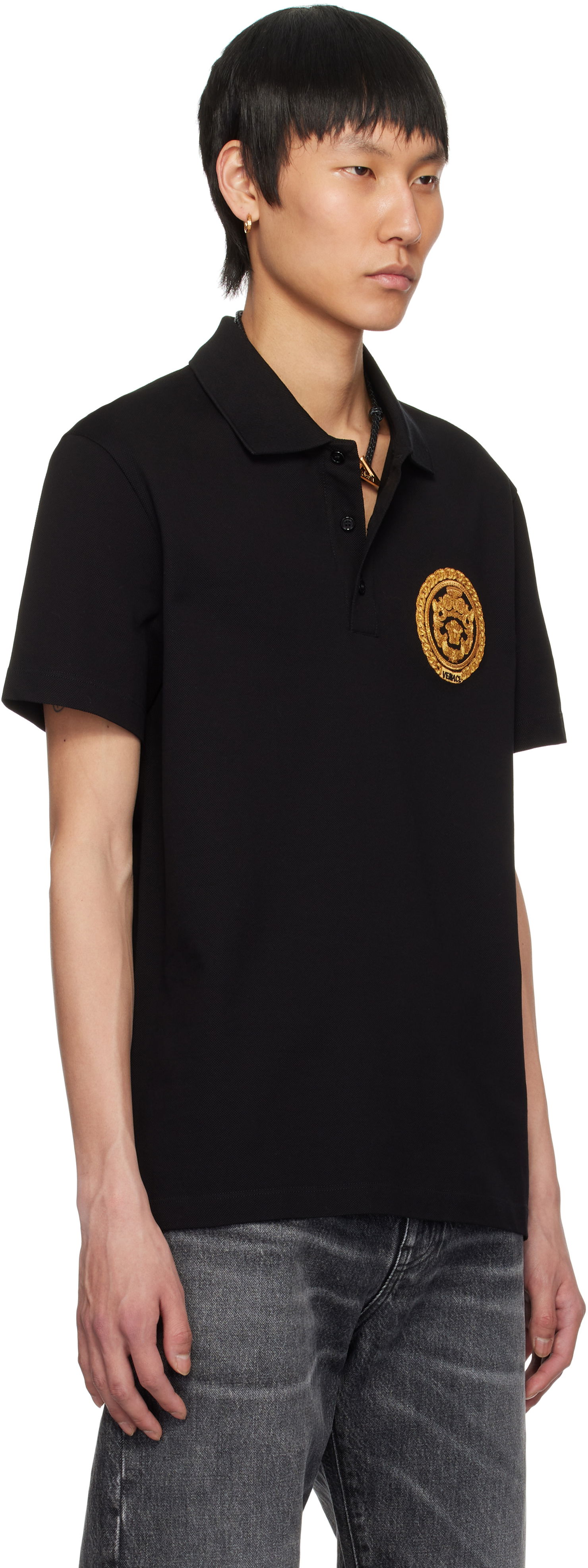 Polo majica Versace Versace Embroidered Chain Crest Polo Črna | 1013906_1A13413, 1