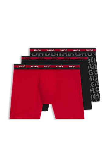 Boksarice BOSS Three-Pack of Stretch-Cotton Boxer Briefs with Logo Waistbands Črna | 50545674