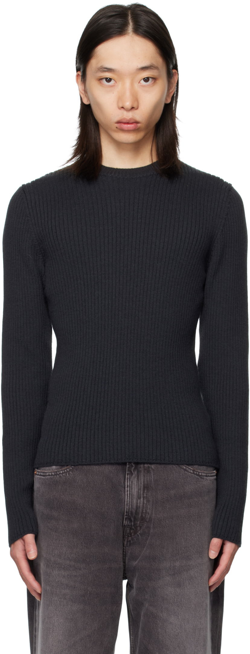 Pleteni pulover OUR LEGACY OUR LEGACY Compact Round Neck Sweater Mornarica | M4253CO