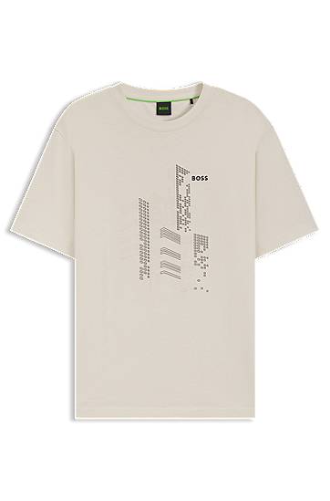 Majica BOSS BOSS Relaxed-Fit Cotton Jersey T-Shirt with City Graphic Print Bež | 50552184