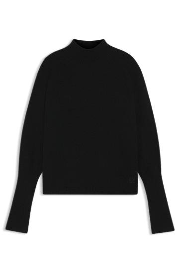 Pleteni pulover BOSS Relaxed-fit mock-neck sweater in a wool blend Črna | 50548251