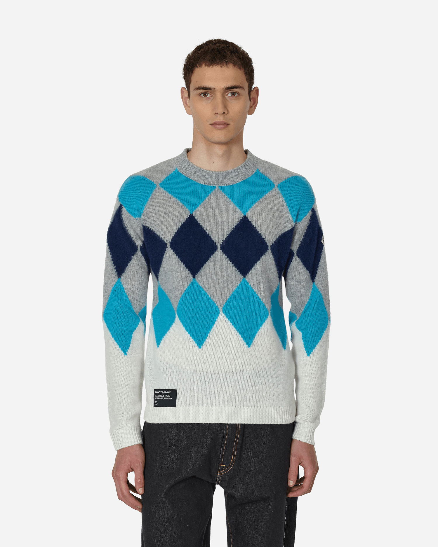 Pleteni pulover Moncler FRGMT Argyle Wool and Cashmere Sweater Modra | 9C00001M1127 P07, 1