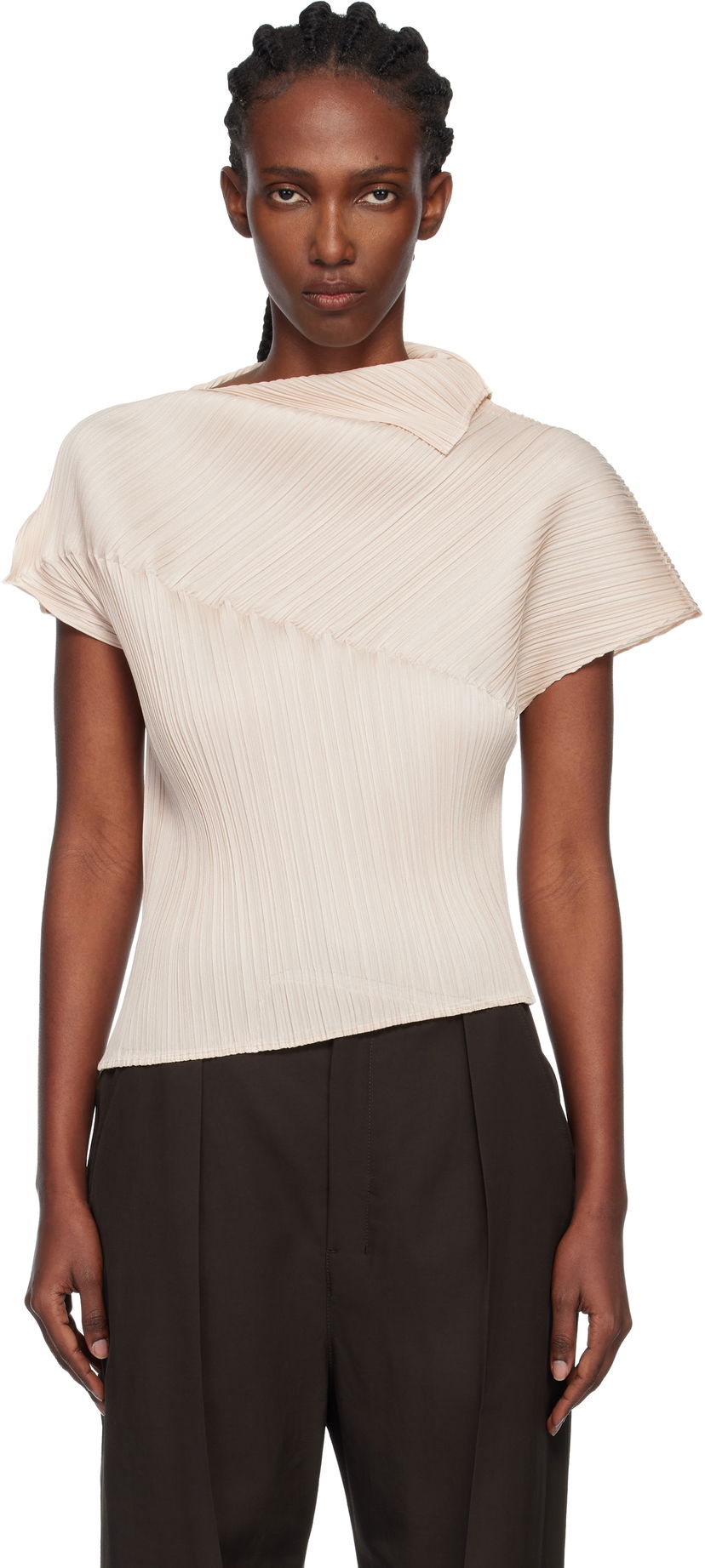 Majice in brezrokavniki Pleats Please Issey Miyake Pleats Please Issey Miyake Pleated Asymmetric Leap Top Bež | PP58JK461