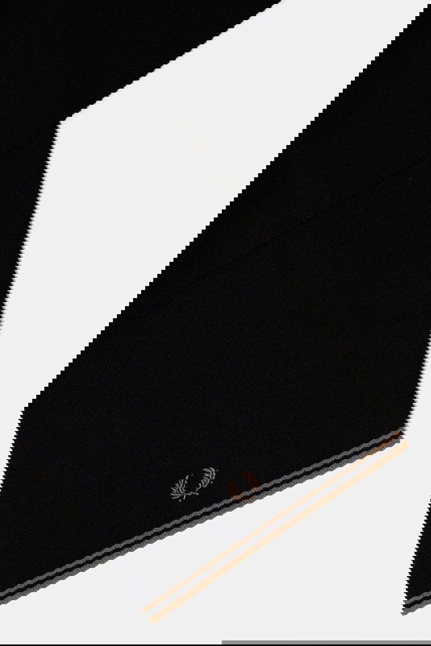 Šala Fred Perry Wool-Blend Knitted Scarf with Wooden Ring and Striped Hem Črna | C9152, 1