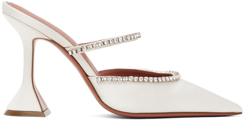 Superge in čevlji Amina Muaddi Crystal-Embellished Satin Mule Heels Bela | GILDA MULE CL SATIN