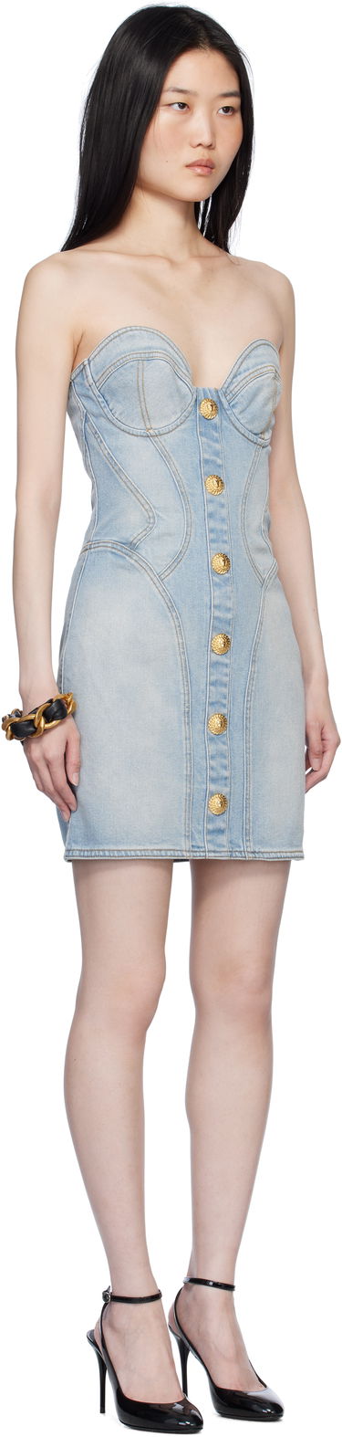 Obleke Balmain Buttoned Denim Minidress Modra | EF1R1315DF23, 1
