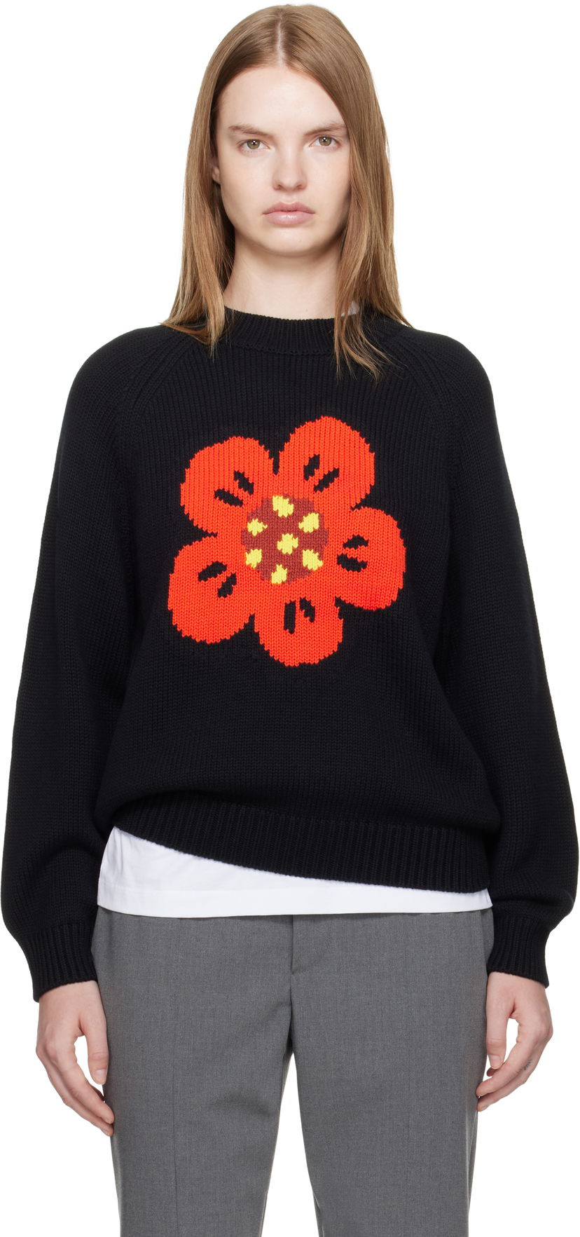 Pleteni pulover KENZO Kenzo Paris 'Boke Flower' Knit Sweater Črna | FF62PU7193LA