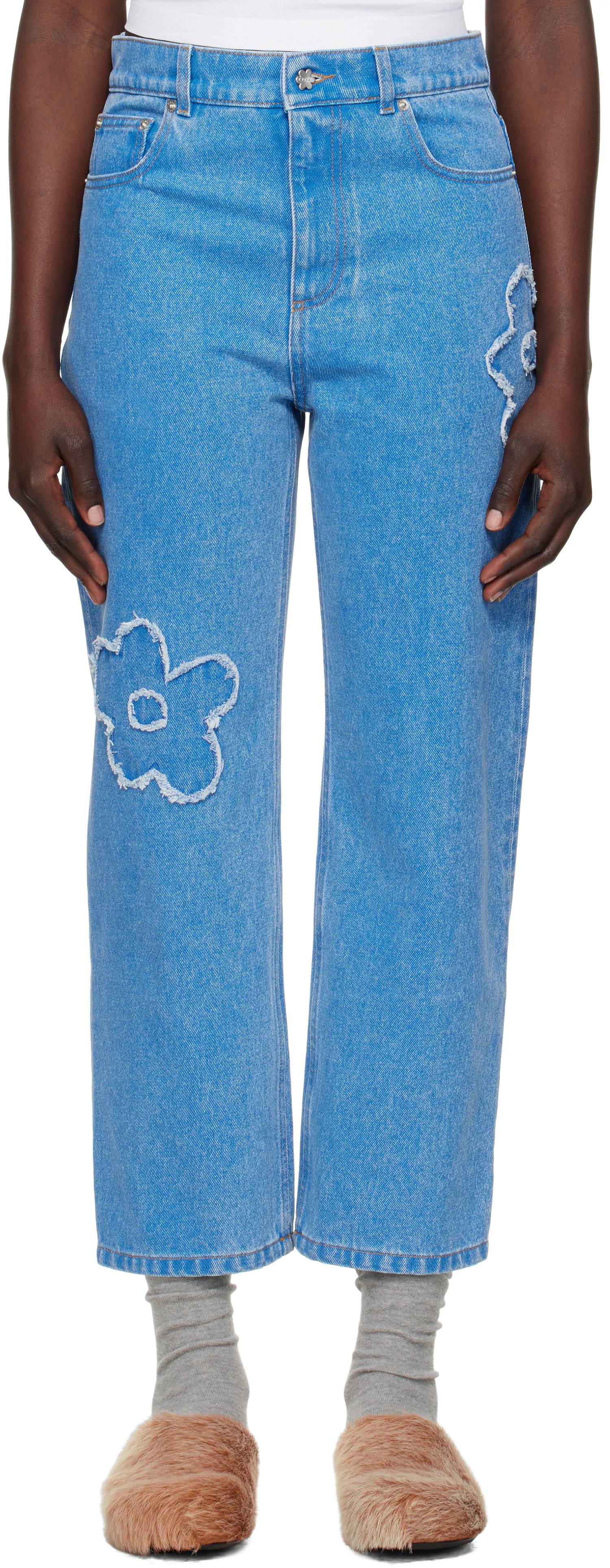 Kavbojke Marni Marni Boyfriend Jeans with Flower Appliqué Modra | PAJD0425Q2 USCX34, 0