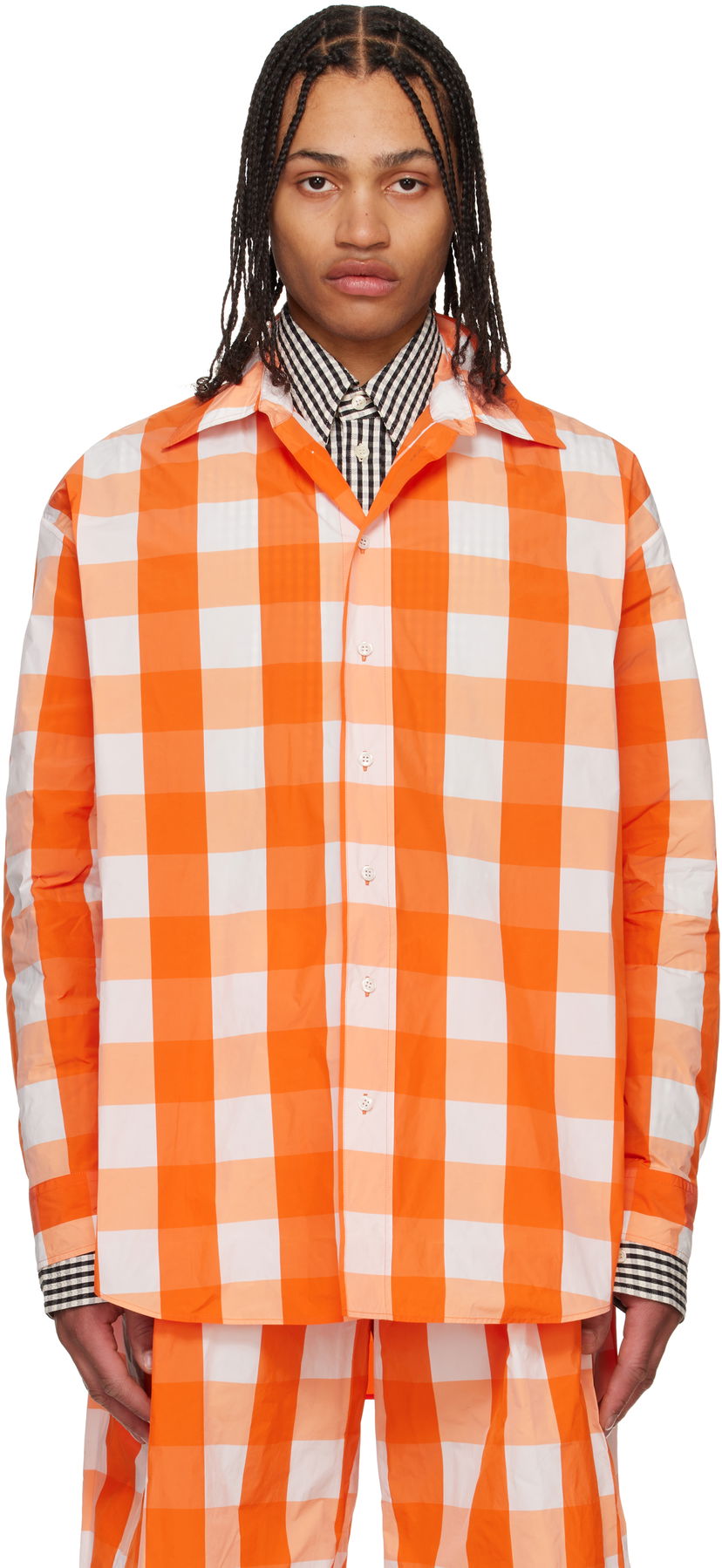 Srajce Walter Van Beirendonck Walter Van Beirendonck Maxi Gingham Button-Up Shirt Oranžna | 6002