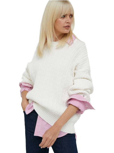 Pleteni pulover Tommy Hilfiger Cable Knit Crew Neck Sweater Bela | WW0WW39003